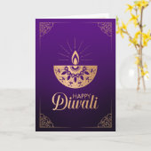 Paars en Roos goud ornament Happy Diwali Kaart (Gele Bloem)