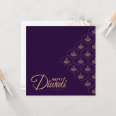 Paars en Roos goud ornament Happy Diwali Kaart (Voorkant / Achterkant in situ)