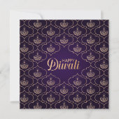 Paars en Roos gouden patroon Happy Diwali Kaart (Voorkant)