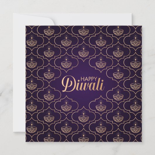 Paars en Roos gouden patroon Happy Diwali Kaart (Voorkant)