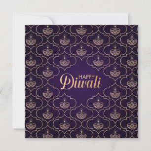 Paars en Roos gouden patroon Happy Diwali Kaart