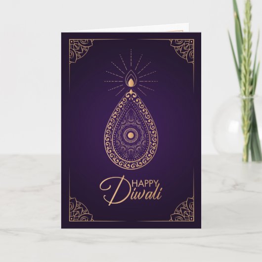 Paars en Roos ornament Happy Diwali Kaart (Voorkant)