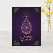 Paars en Roos ornament Happy Diwali Kaart (Gele Bloem)