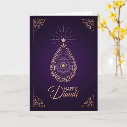 Paars en Roos ornament Happy Diwali Kaart (Gele Bloem)