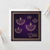 Paars en Roos ornament Happy Diwali Kaart (Voorkant / Achterkant in situ)