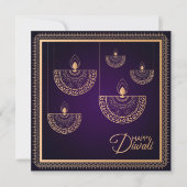 Paars en Roos ornament Happy Diwali Kaart (Voorkant)