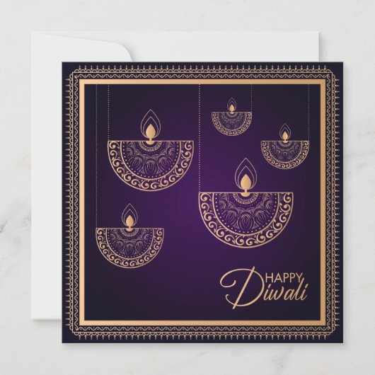 Paars en Roos ornament Happy Diwali Kaart (Voorkant)