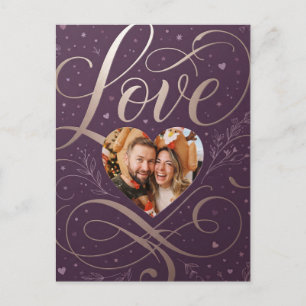 Paars en roosgouden Valentijnsdag Liefdesfotontwer Briefkaart