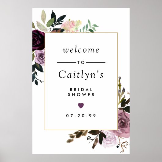 Paars en roze bloemensproei bruiloft Welcome Sign Poster (Voorkant)
