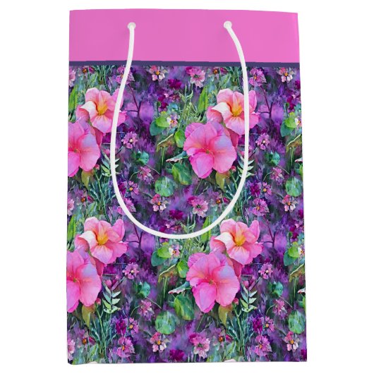 Paars en roze botanisch floraalmedium g medium cadeauzakje (Voorkant)