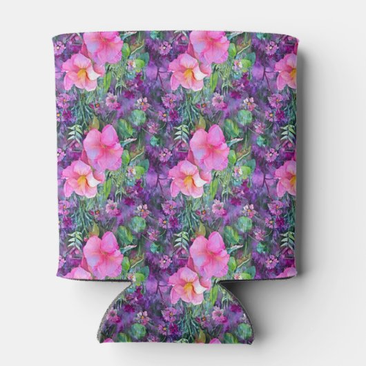 Paars en roze botanisch floraalpatroon blikjeskoeler (Achterkant)