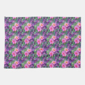 Paars en roze botanisch floraalpatroon theedoek (Horizontaal)