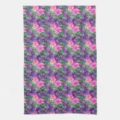 Paars en roze botanisch floraalpatroon theedoek (Verticaal)