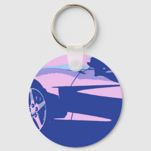 Paars en roze corvette sleutelhanger