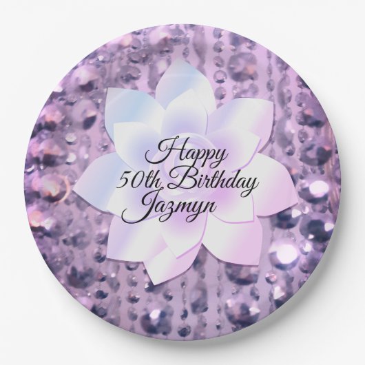 Paars en roze elegant en bekleed papieren bordje (Voorkant)