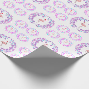 Paars en roze Flamingo Kalikimaka Kerstmis Cadeaupapier
