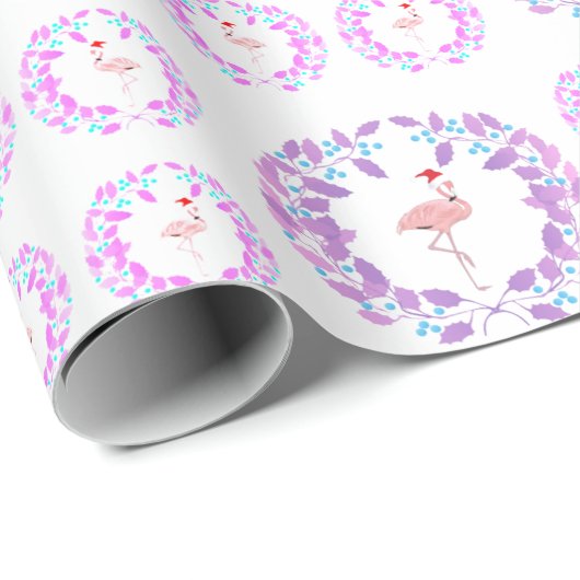  Paars en roze Flamingo Kalikimaka Kerstmis Cadeaupapier (Rol Hoek)