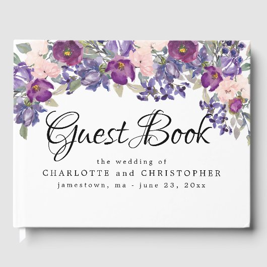 Paars en roze Floral Wedding Guestbook Gastenboek (Voorkant)