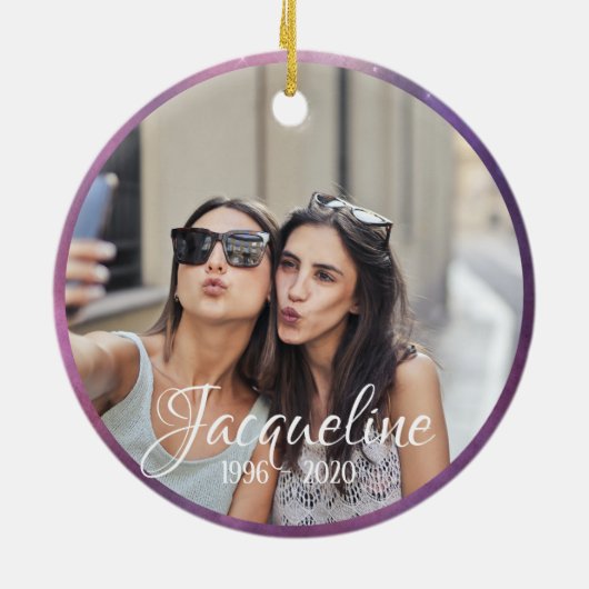 Paars en Roze Galaxy Gepersonaliseerde Memorial Ce Keramisch Ornament (Achterkant)