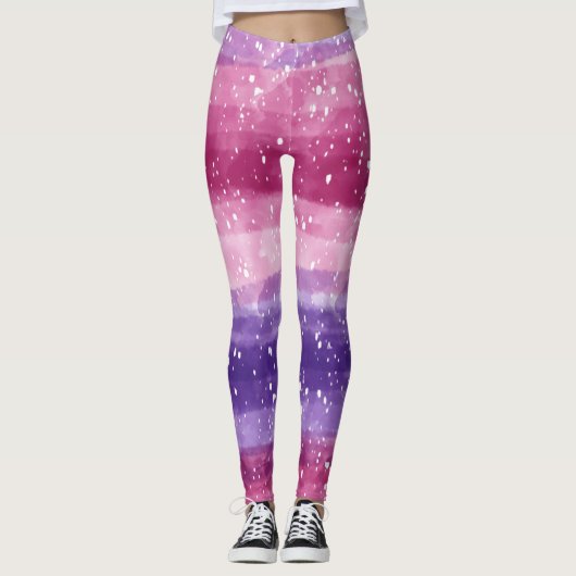 Paars en roze gespikkeld  leggings (Voorkant)