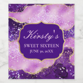 Paars en roze Glitter Geode Agate Sweet 16 Wijn Etiket (Enkel label)