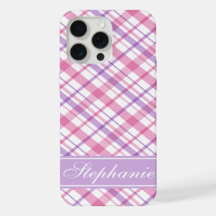 Paars en roze karosjpatroon iPhone 15 pro max hoesje