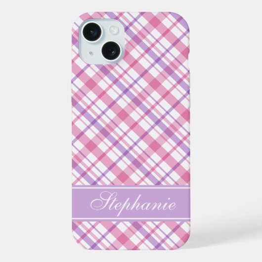 Paars en roze karospatroon iPhone hoesje (Achterkant)