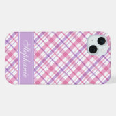 Paars en roze karospatroon iPhone hoesje (Achterkant horizontaal)