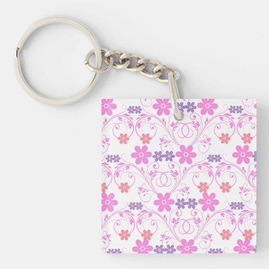 Paars en roze Modern Floral Sleutelhanger (voorkant)