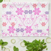 Paars en roze Modern Floral Theedoek (Gevouwen)