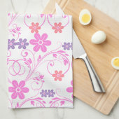 Paars en roze Modern Floral Theedoek (Quarter Fold)