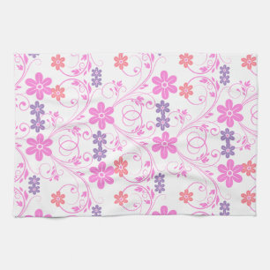 Paars en roze Modern Floral Theedoek