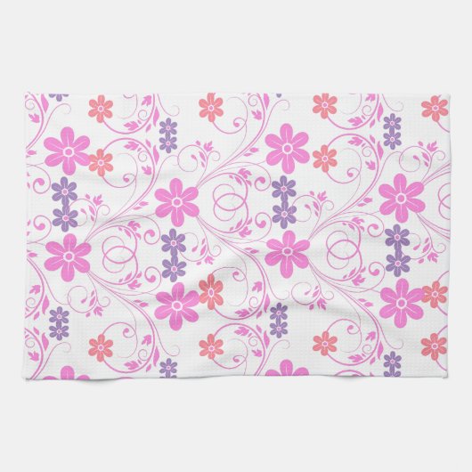 Paars en roze Modern Floral Theedoek (Horizontaal)
