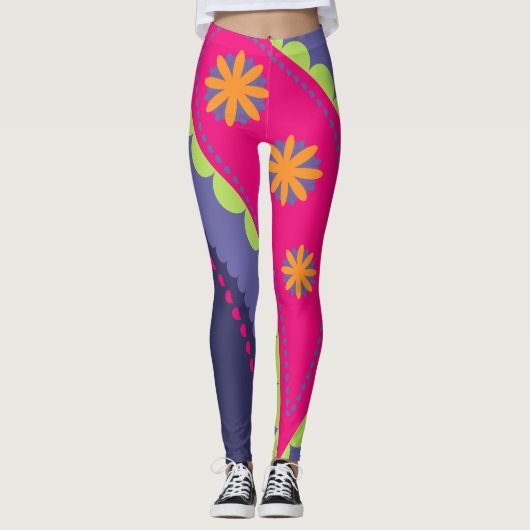 Paars en Roze Paisley Leggings (Voorkant)