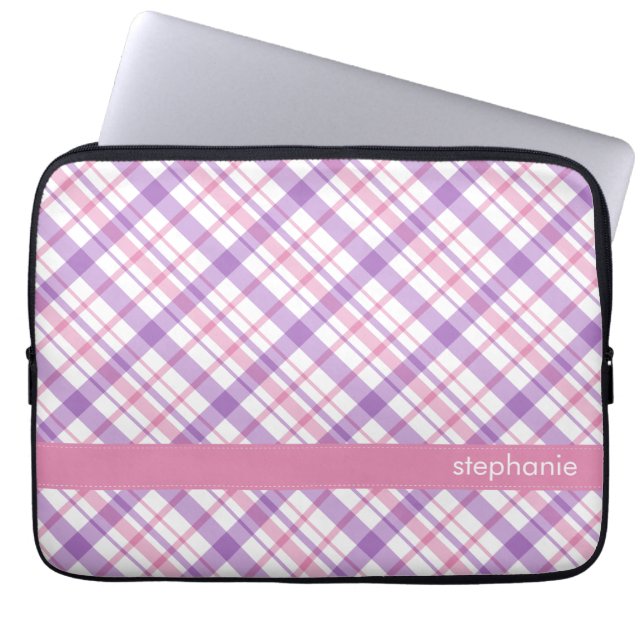 Paars en roze patroon laptop sleeve (Voorkant)