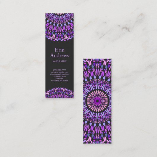 Paars en Roze Petal Mandala Mini Visitekaartje (Voorkant / Achterkant)