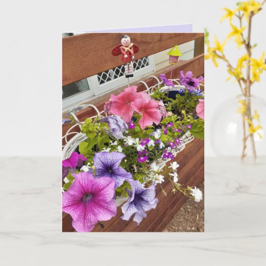  Paars en roze petunias en melktuin Kaart (Gele Bloem)