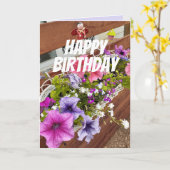 Paars en Roze Petunias Garden Birthday Kaart (Gele Bloem)