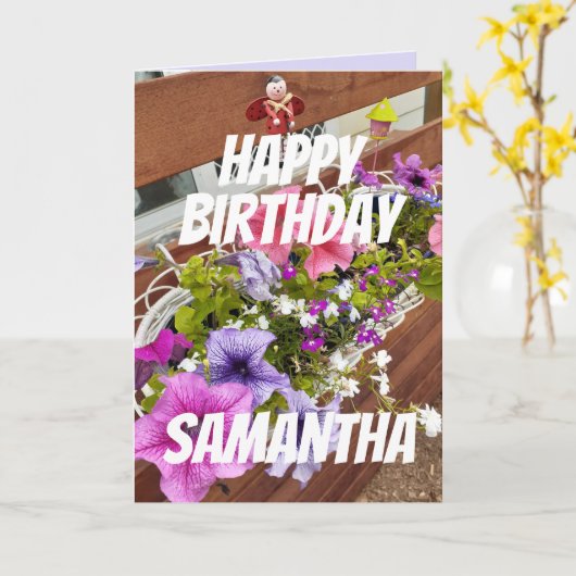  Paars en Roze Petunias Garden - Speciaal geperson Kaart (Gele Bloem)