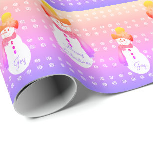 Paars en roze Snowman Cadeaupapier