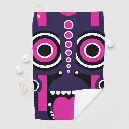 Paars en roze Tiki-masker Golfhanddoek (Insitu)