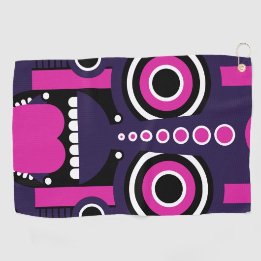 Paars en roze Tiki-masker Golfhanddoek (Horizontaal)