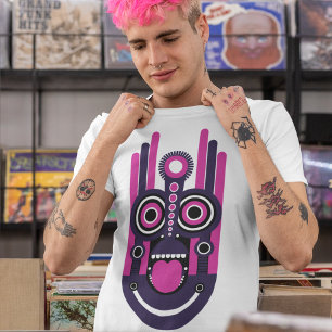 Paars en roze Tiki-masker T-shirt