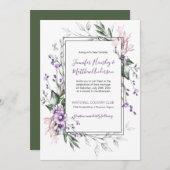 Paars en Roze Waterverf Bloem Bruiloft Kaart (Voorkant / Achterkant)