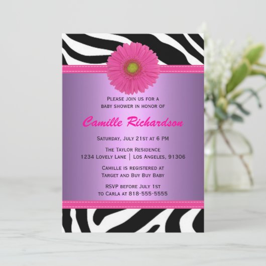 Paars en roze, Zebra, meisje-Baby shower Kaart (Staand voorkant)
