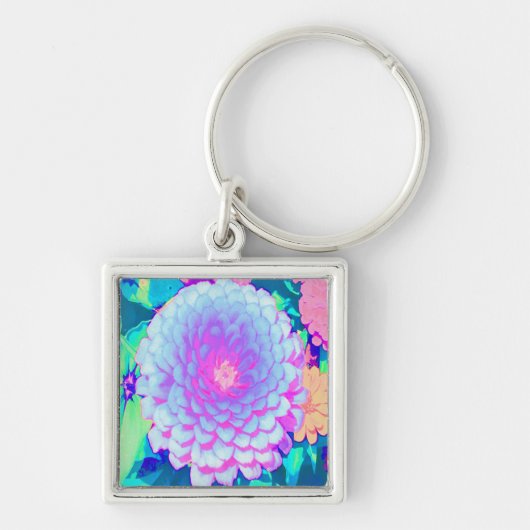 Paars en Roze Zinnia in de zomertuin Sleutelhanger (Voorkant)