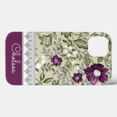 Paars en Sage Green Leaf Pattern  Land Case-Mate iPhone Case (Achterkant (horizontaal))