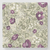 Paars en Sage Green Leaf Pattern  Land Stenen Onderzetter (Voorkant)