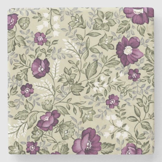Paars en Sage Green Leaf Pattern  Land Stenen Onderzetter (Voorkant)