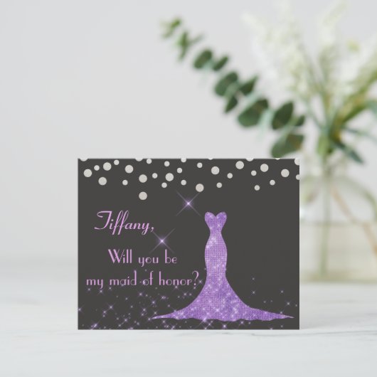 Paars en Silver... ben je mijn Maid of Honor? Kaart (Staand voorkant)